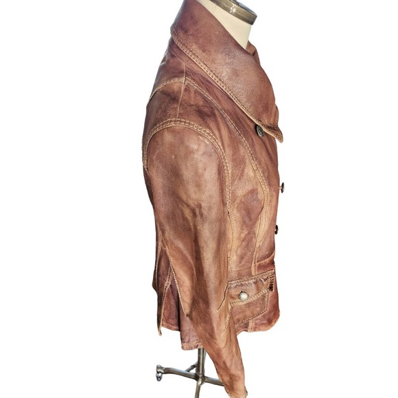 Women's Vintage Rare True Religion Jeans Leather Double Breasted Coat - Picture 3 of 11